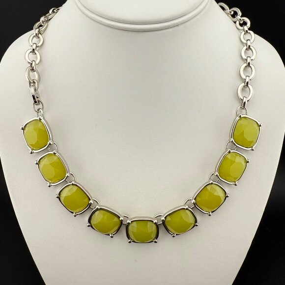 Lia Sophia Yellow Faceted Plastic Stone Necklace Silver Tone Chain Link Adjustab - Picture 1 of 7